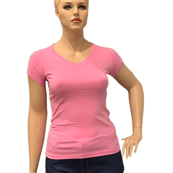 I/A Lot of 2 T-Shirts Fits M/L Pink Black Snug Fit Cotton Spandex Cap Sleeve Tee - Picture 1 of 15
